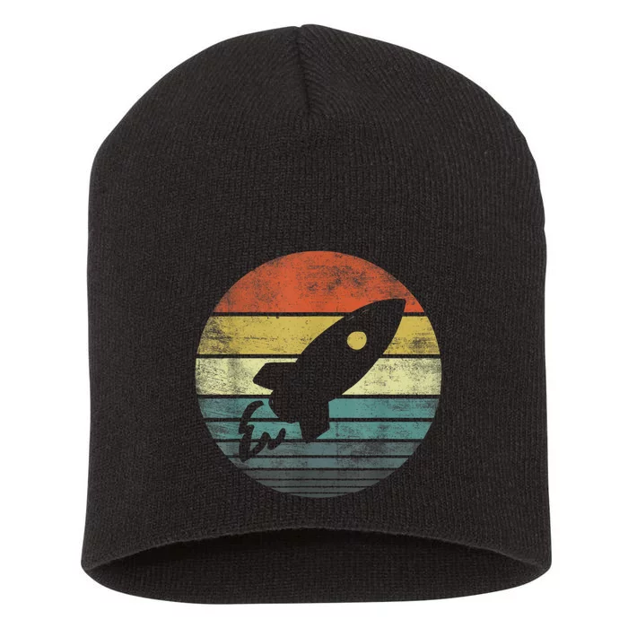 Rocket Launch Astronomy Funny Retro Rocket Space Ship Short Acrylic Beanie