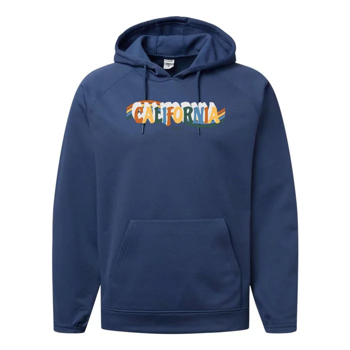 Retro Los Angeles California Cali Wave Performance Fleece Hoodie