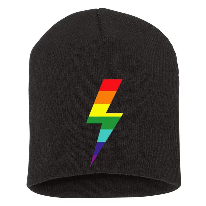 Rainbow Lightning Bolt Short Acrylic Beanie