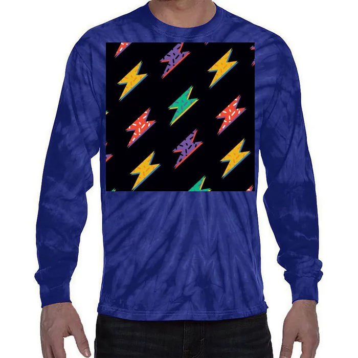 Retro Lightning Bolt Colorful Tie-Dye Long Sleeve Shirt