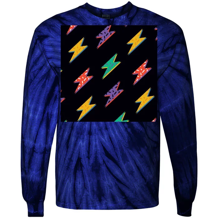 Retro Lightning Bolt Colorful Tie-Dye Long Sleeve Shirt