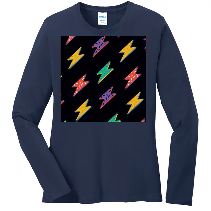 Retro Lightning Bolt Colorful Ladies Long Sleeve Shirt