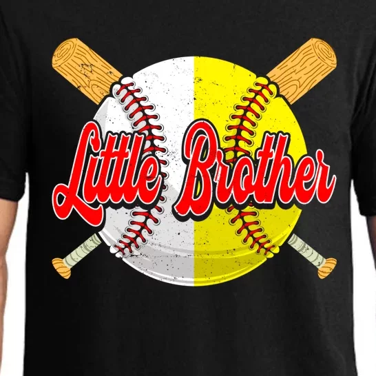 Retro Little Brother Baseball Softball Funny Fathers Day Great Gift Pajama Set