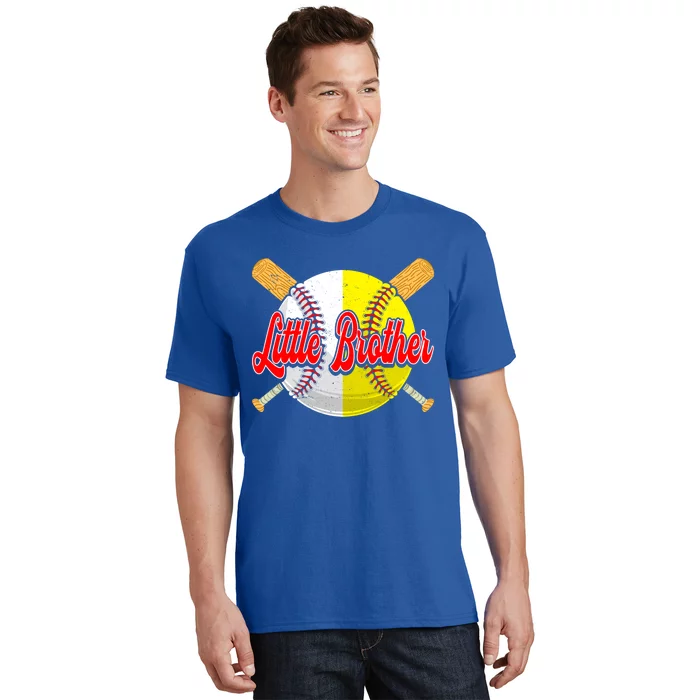 Retro Little Brother Baseball Softball Funny Fathers Day Great Gift T-Shirt