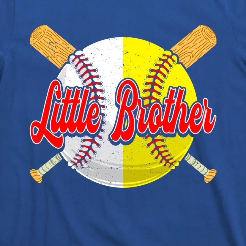 Retro Little Brother Baseball Softball Funny Fathers Day Great Gift T-Shirt