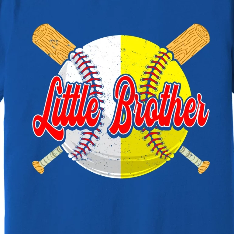 Retro Little Brother Baseball Softball Funny Fathers Day Great Gift Premium T-Shirt