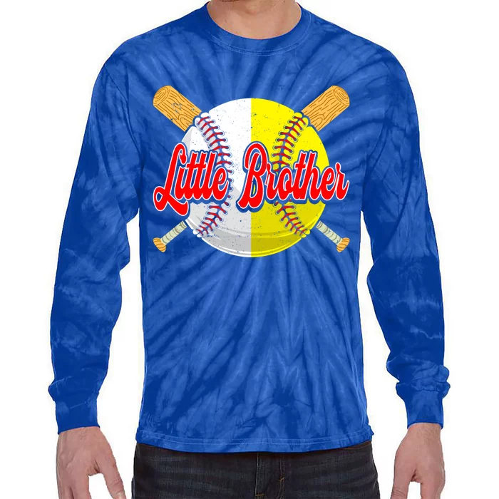 Retro Little Brother Baseball Softball Funny Fathers Day Great Gift Tie-Dye Long Sleeve Shirt