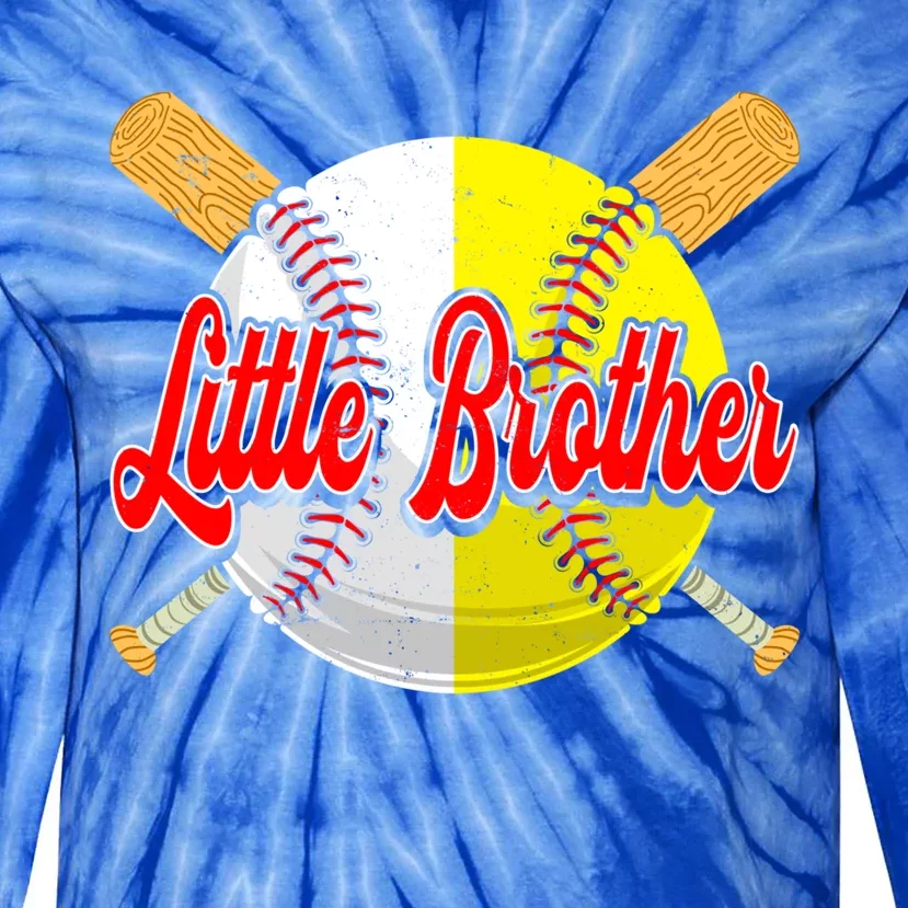 Retro Little Brother Baseball Softball Funny Fathers Day Great Gift Tie-Dye Long Sleeve Shirt