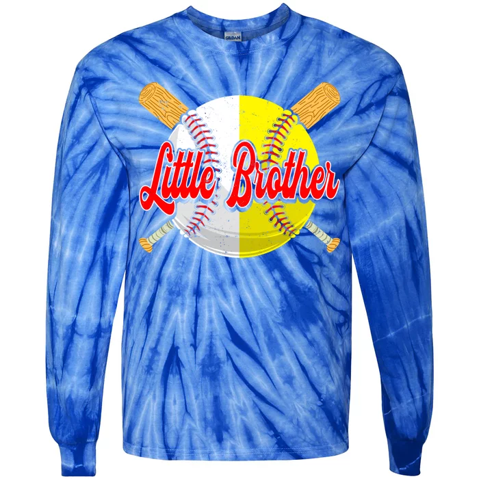 Retro Little Brother Baseball Softball Funny Fathers Day Great Gift Tie-Dye Long Sleeve Shirt