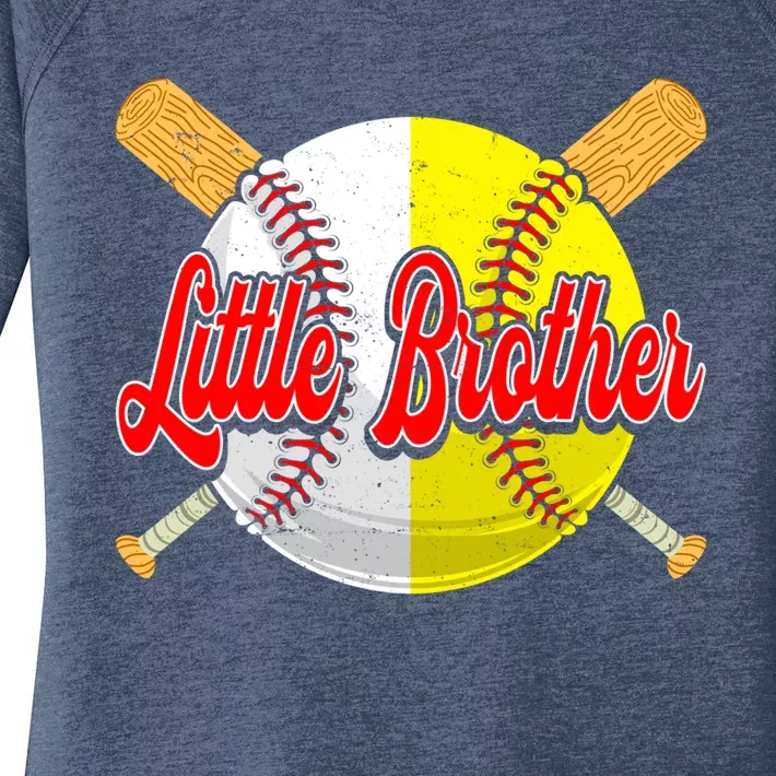 Retro Little Brother Baseball Softball Funny Fathers Day Great Gift Women's Perfect Tri Tunic Long Sleeve Shirt