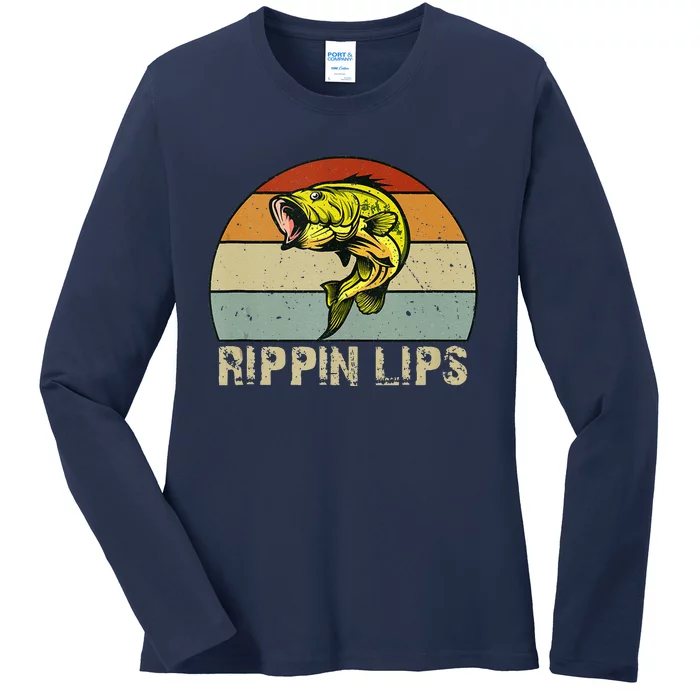 Rippin Lips Bass Fishing Gifts For Dad Fathers Day Ladies Long Sleeve Shirt