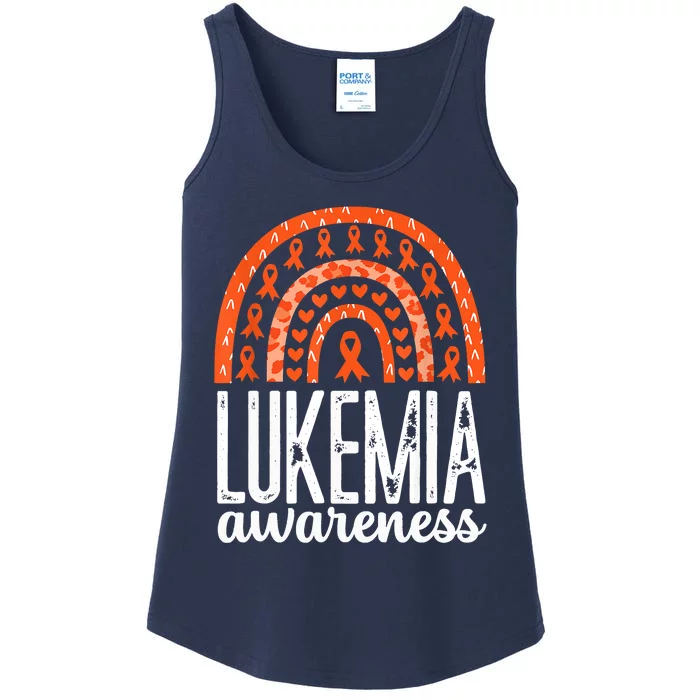 Rainbow Leukemia Cancer Awareness Month Orange Ribbon Ladies Essential Tank