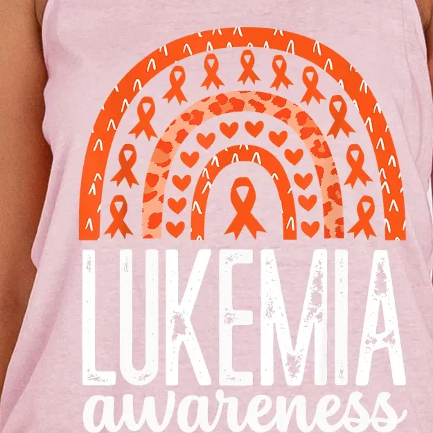 Rainbow Leukemia Cancer Awareness Month Orange Ribbon Women's Knotted Racerback Tank