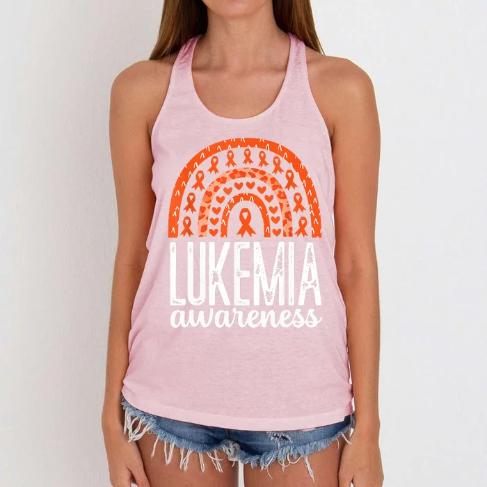 Rainbow Leukemia Cancer Awareness Month Orange Ribbon Women's Knotted Racerback Tank