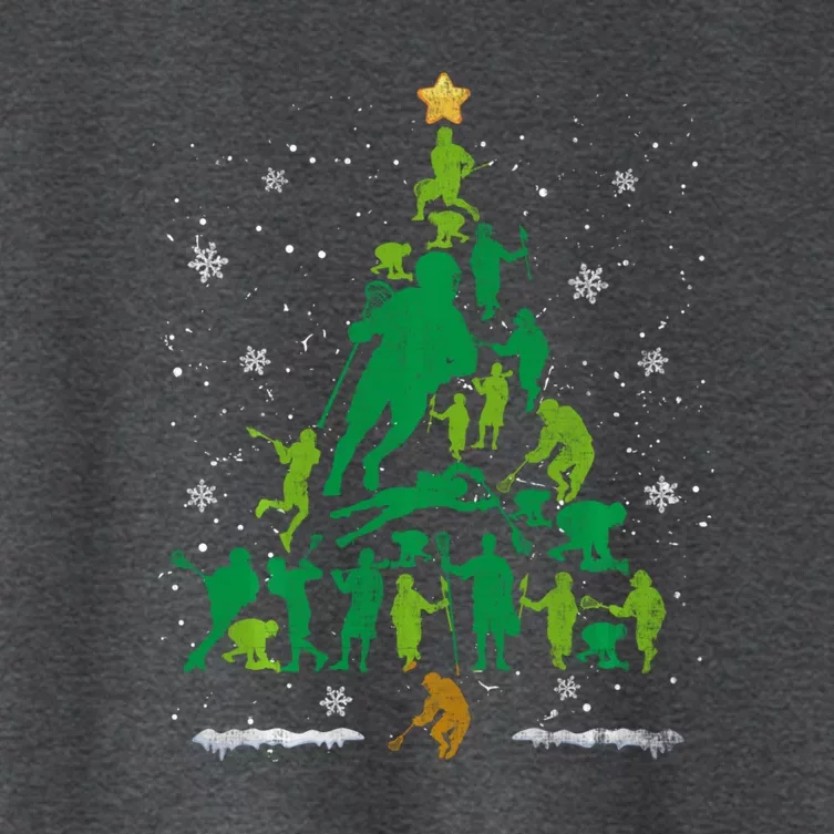 Retro Lacrosse Christmas Tree Xmas Lacrosse Player Lover Women's Crop Top Tee