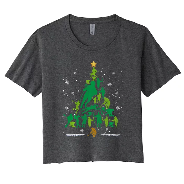 Retro Lacrosse Christmas Tree Xmas Lacrosse Player Lover Women's Crop Top Tee