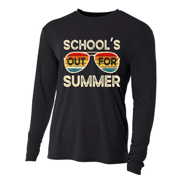 Retro Last Day Of School Schools Out For Summer Teacher Cooling Performance Long Sleeve Crew