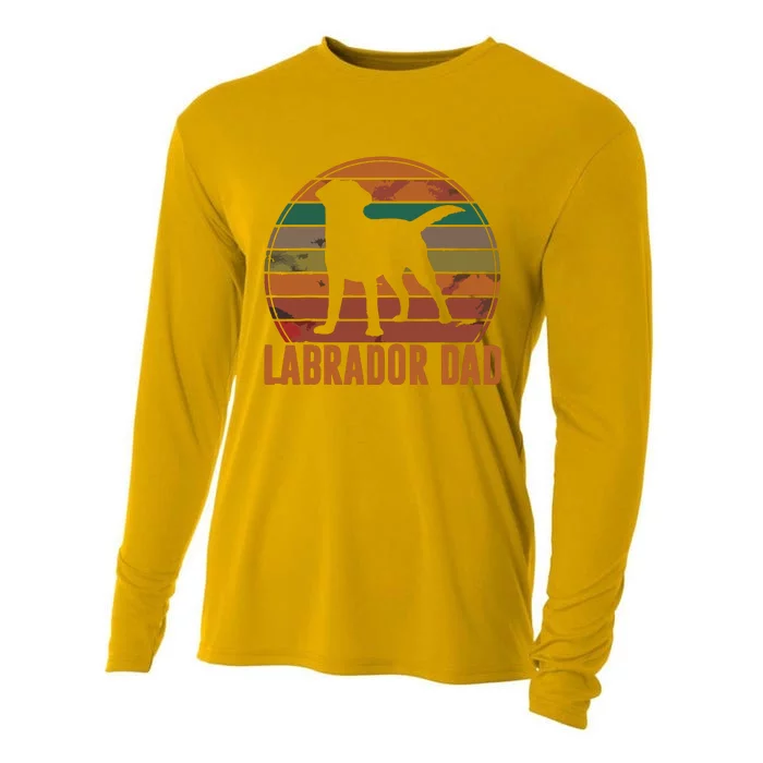 Retro Labrador Dad Gift Dog Daddy Golden Black Lab Father Cooling Performance Long Sleeve Crew