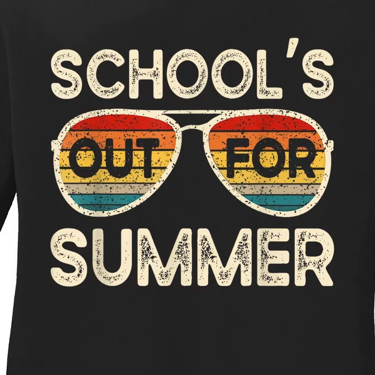 Retro Last Day Of School Schools Out For Summer Teacher Ladies Long Sleeve Shirt