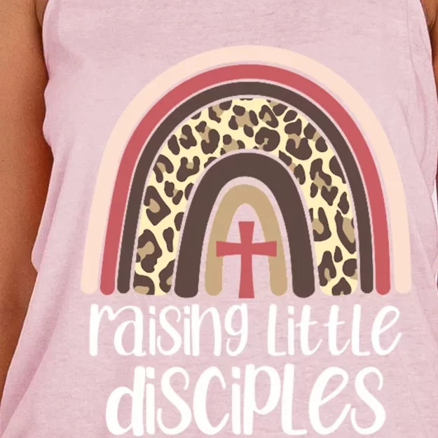 Raising Little Disciples Christian Mom Leopard Print Rainbow Gift Women's Knotted Racerback Tank