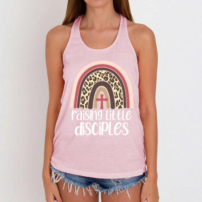 Raising Little Disciples Christian Mom Leopard Print Rainbow Gift Women's Knotted Racerback Tank