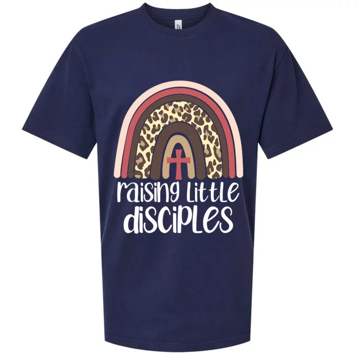 Raising Little Disciples Christian Mom Leopard Print Rainbow Gift Sueded Cloud Jersey T-Shirt