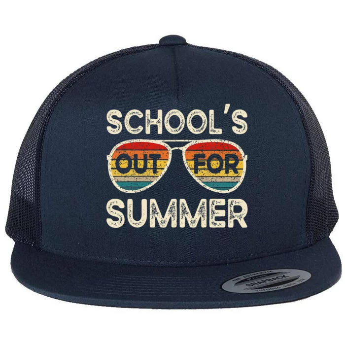 Retro Last Day Of School Schools Out For Summer Teacher Flat Bill Trucker Hat