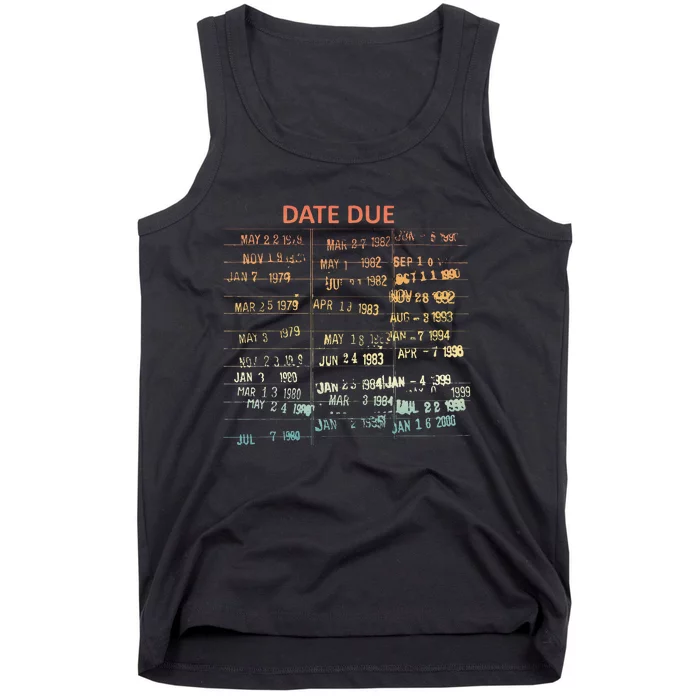 Retro Library Due Date Vintage Librarian Date Due Tank Top