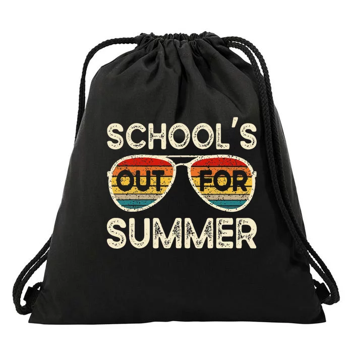 Retro Last Day Of School Schools Out For Summer Teacher Drawstring Bag