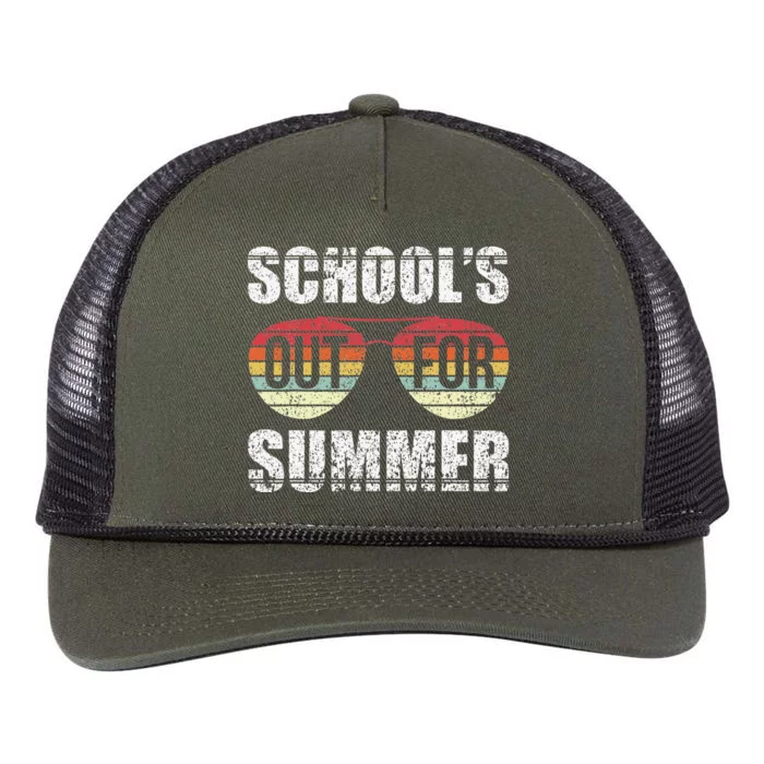 Retro Last Day Of School Schools Out For Summer Teacher Gift Retro Rope Trucker Hat Cap