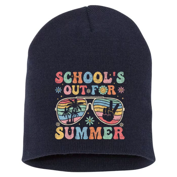 Retro Last Day Of SchoolS Out For Summer Teacher Short Acrylic Beanie