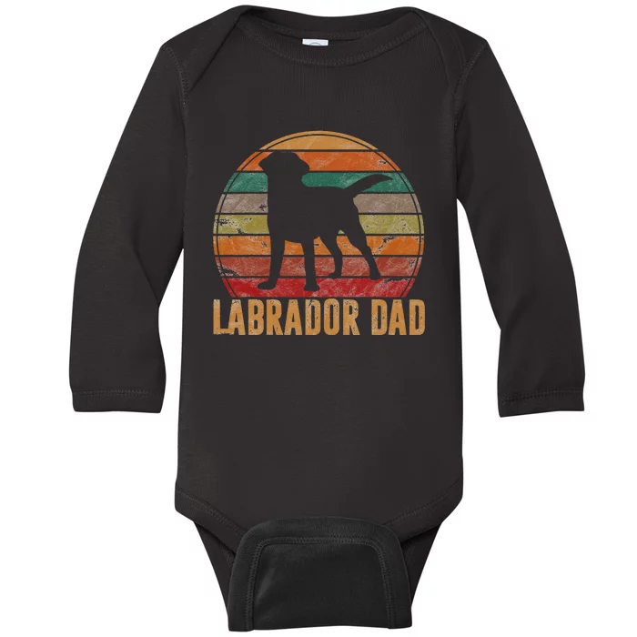 Retro Labrador Dad Gift Dog Daddy Golden Black Lab Father Baby Long Sleeve Bodysuit