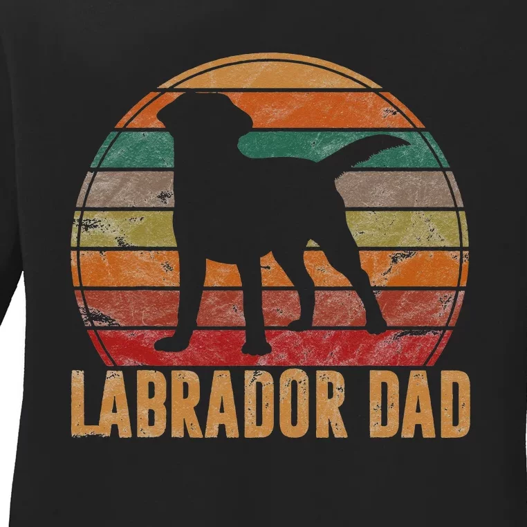 Retro Labrador Dad Gift Dog Daddy Golden Black Lab Father Ladies Long Sleeve Shirt