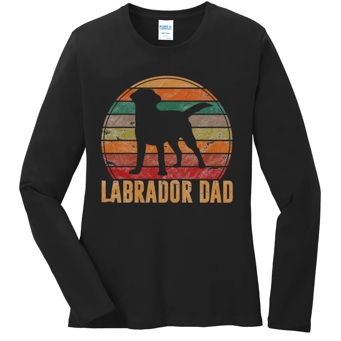 Retro Labrador Dad Gift Dog Daddy Golden Black Lab Father Ladies Long Sleeve Shirt