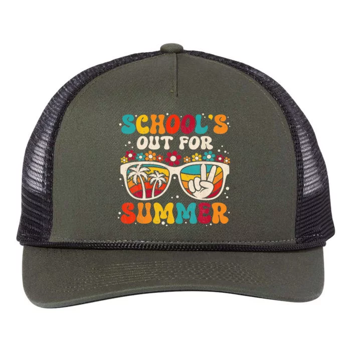 Retro Last Day Of School Schools Out For Summer Teacher Retro Rope Trucker Hat Cap