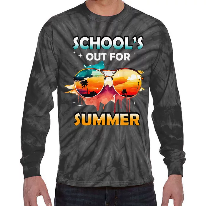 Retro Last Day of School Out For Summer Teacher Tie-Dye Long Sleeve Shirt