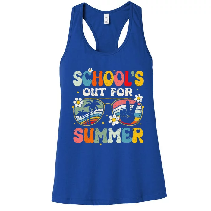 Retro Last Day Of School Schools Out For Summer Teacher Gift Women's Racerback Tank