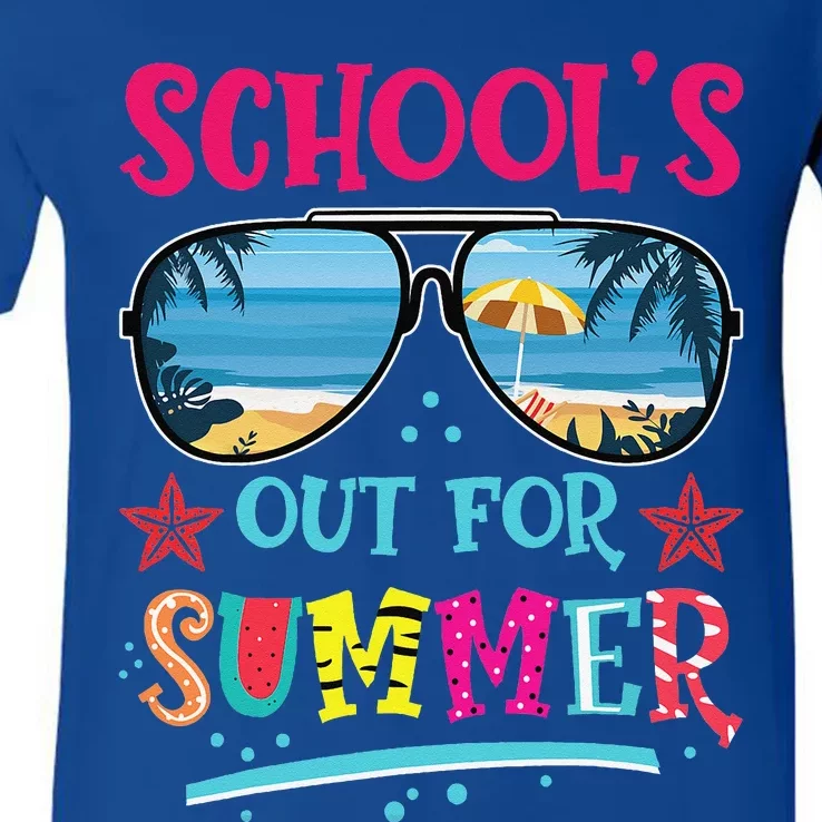 Retro Last Day of School's Out For Summer Teacher V-Neck T-Shirt