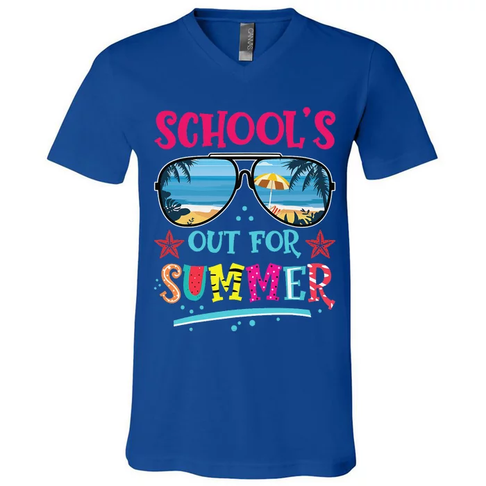 Retro Last Day of School's Out For Summer Teacher V-Neck T-Shirt