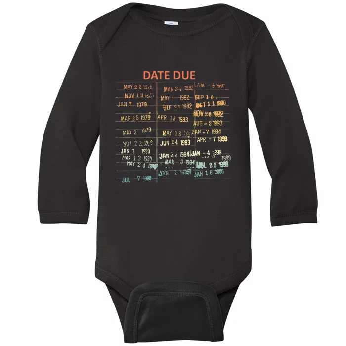 Retro Library Due Date Vintage Librarian Date Due Baby Long Sleeve Bodysuit