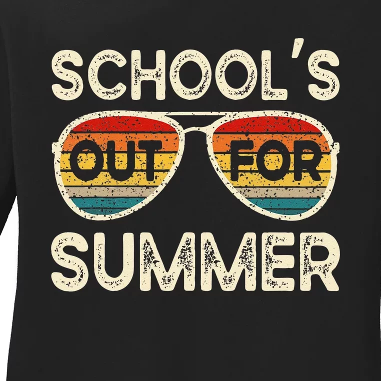 Retro Last Day Of School Schools Out For Summer Teacher Ladies Long Sleeve Shirt