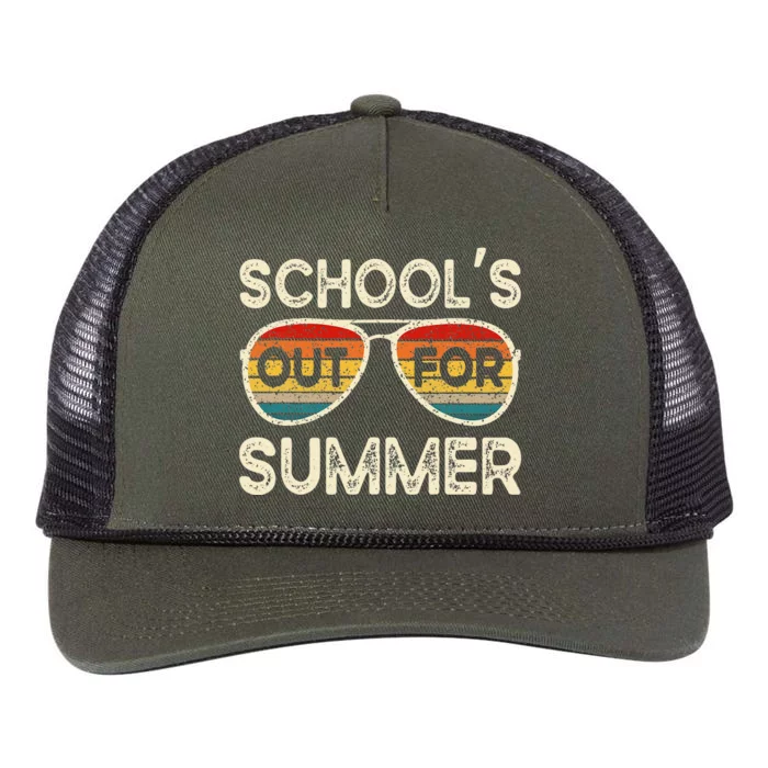 Retro Last Day Of School Schools Out For Summer Teacher Retro Rope Trucker Hat Cap