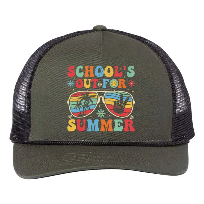 Retro Last Day Of Schools Out For Summer Teacher Boy Girl Retro Rope Trucker Hat Cap