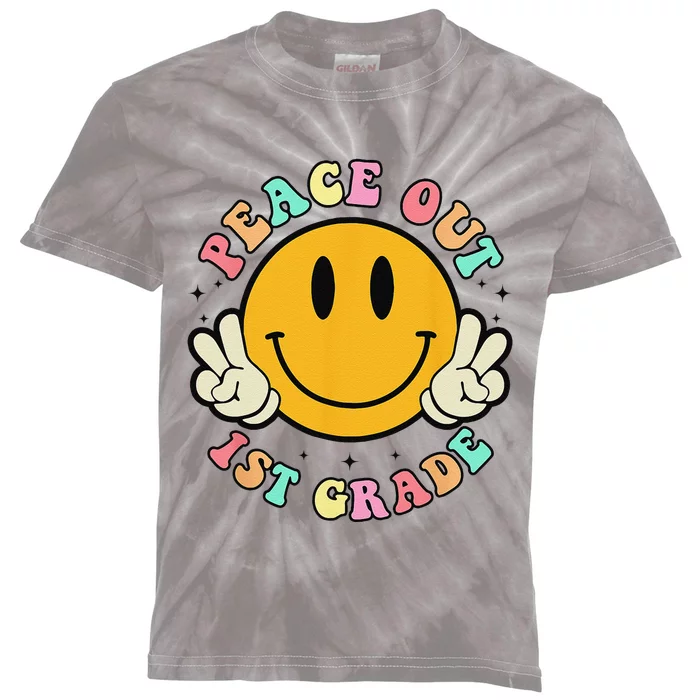 Retro Last Day Of School Peace Out 1st Grade Teacher Kids Tie-Dye T-Shirt