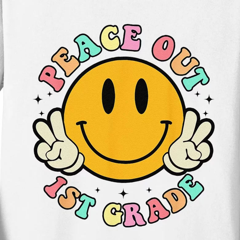 Retro Last Day Of School Peace Out 1st Grade Teacher Kids Long Sleeve Shirt