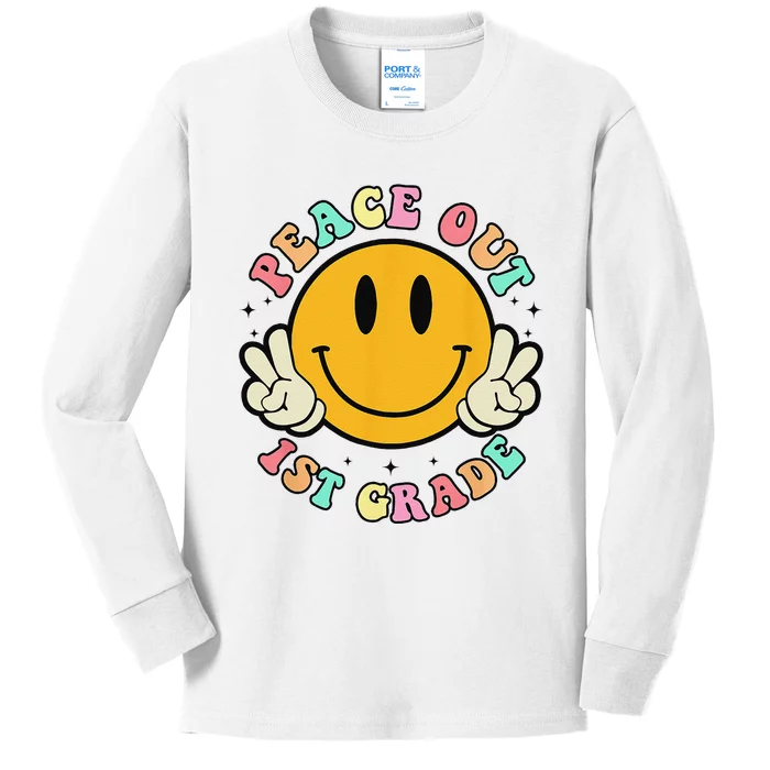 Retro Last Day Of School Peace Out 1st Grade Teacher Kids Long Sleeve Shirt