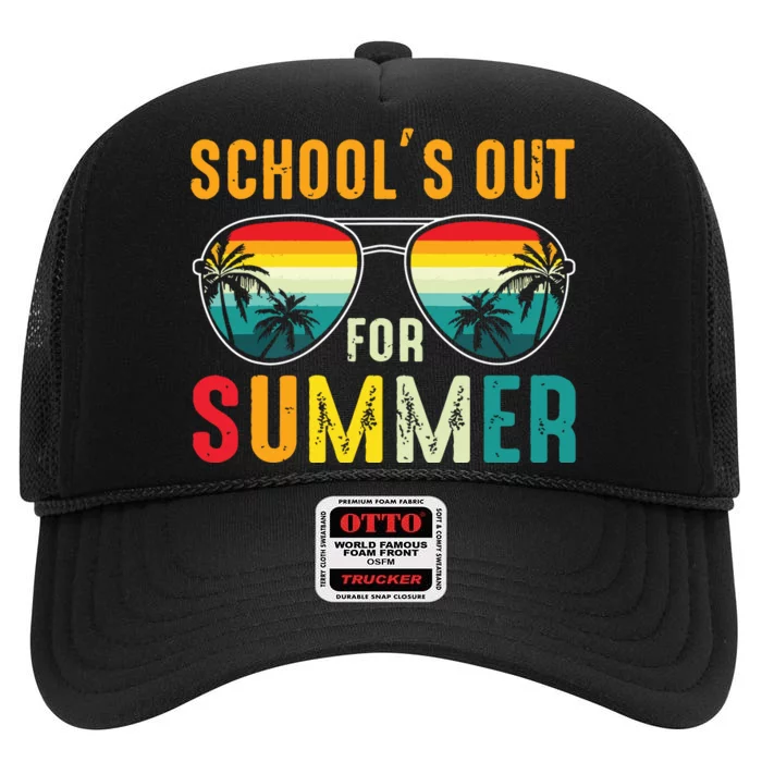 Retro Last Day Of Schools Out For Summer Teacher Boy Girl High Crown Mesh Trucker Hat