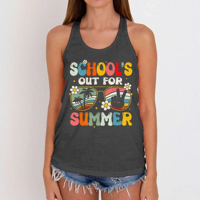 Retro Last Day Of School Schools Out For Summer Teacher Gift Women's Knotted Racerback Tank