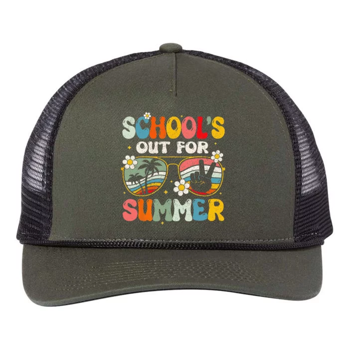 Retro Last Day Of School Schools Out For Summer Teacher Gift Retro Rope Trucker Hat Cap