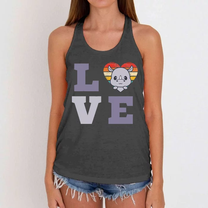 Retro Love Design With A Cute Rhino Vintage Women's Knotted Racerback Tank